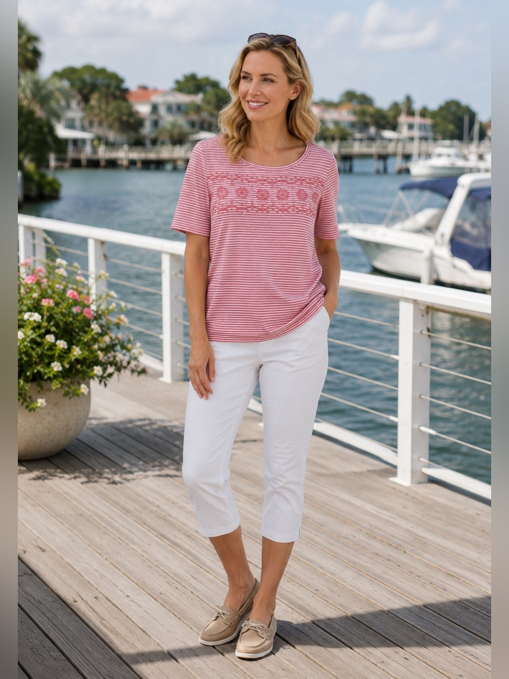 Talbots Petites Pink Striped T-Shirt